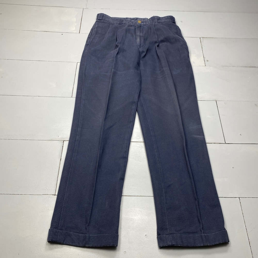 Bills Khakis M2P Pleated Trousers Mens 34 Blue Cotton Canvas Cuffed Chinos USA